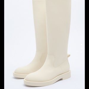 ZARA off white rubberized boots knee high NEW never worn